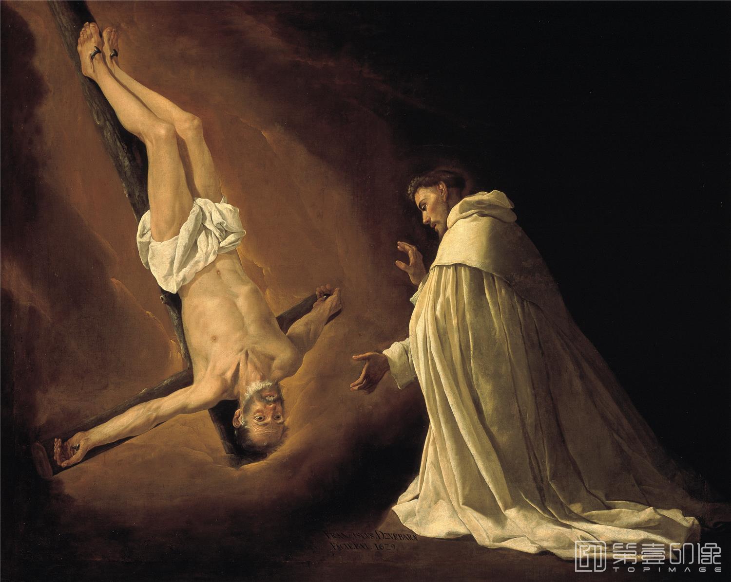 油画-西班牙普拉多美术馆油画藏画-Zurbarán, Francisco de-Aparición del Apóstol San Pedro a San Pedro Nolasco-3021